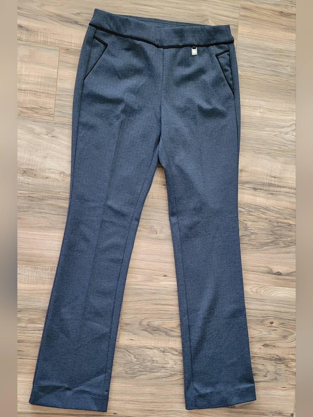 Anne Klein Stretch Charcoal Herringbone Dress Pants